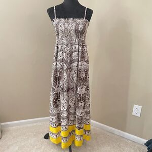 Talbots 100% Silk Maxi Dress Medium Petite Smocked Removable Straps Travel